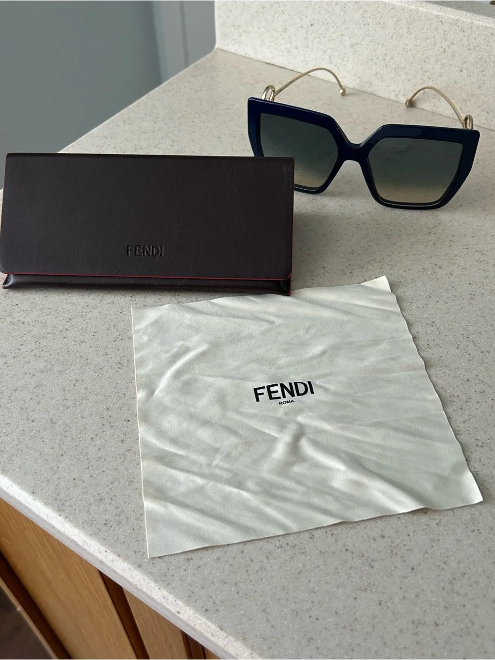 Fendi Navy Blue Bold Cat-Eye Sunglasses with Gradient Lenses